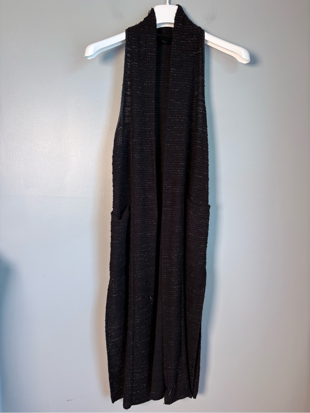 Mossimo Black Textured Knit Sleeveless Longline Duster Vest Racerback Pocket S